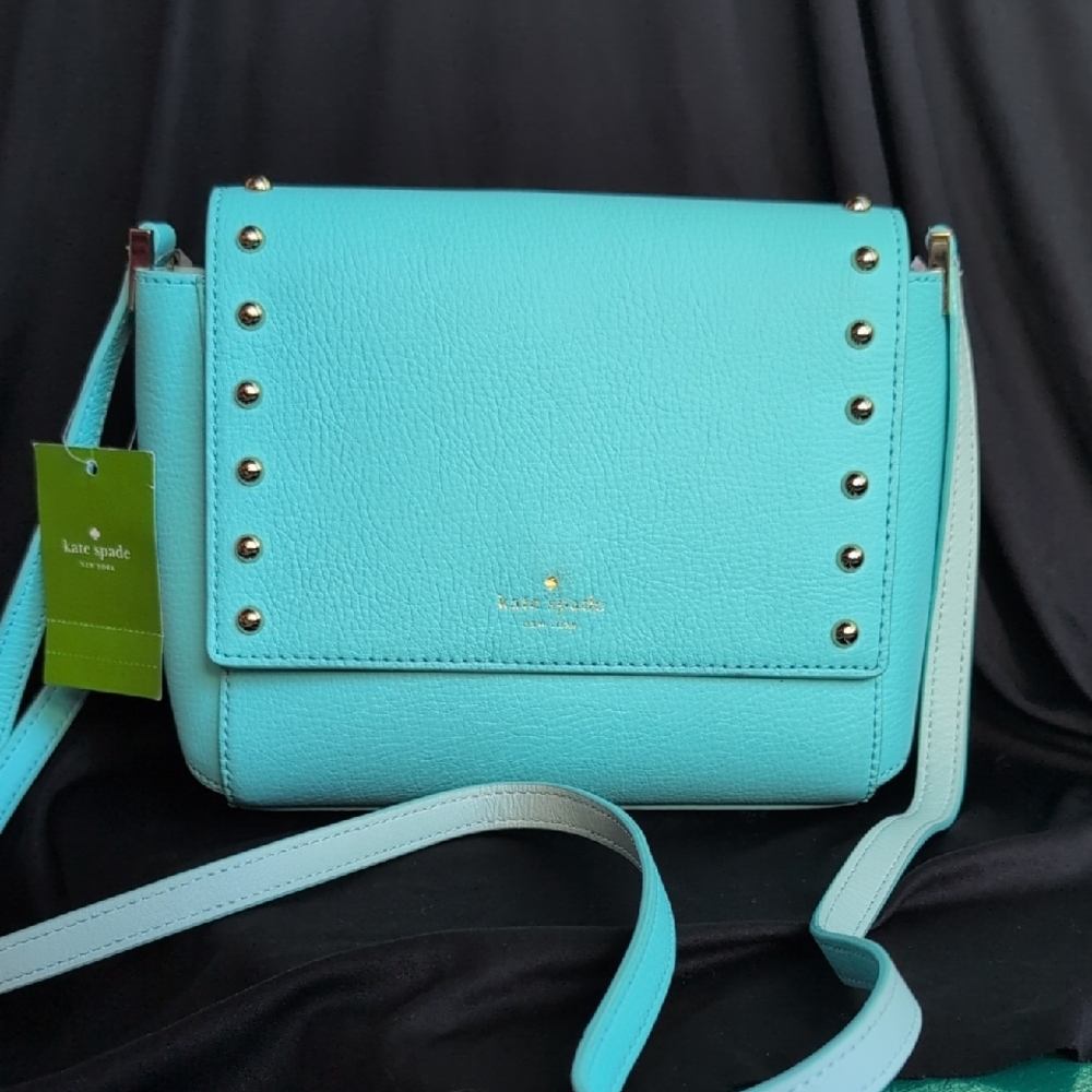 Kate Spade Blue Crossbody Bag with Gold Studs